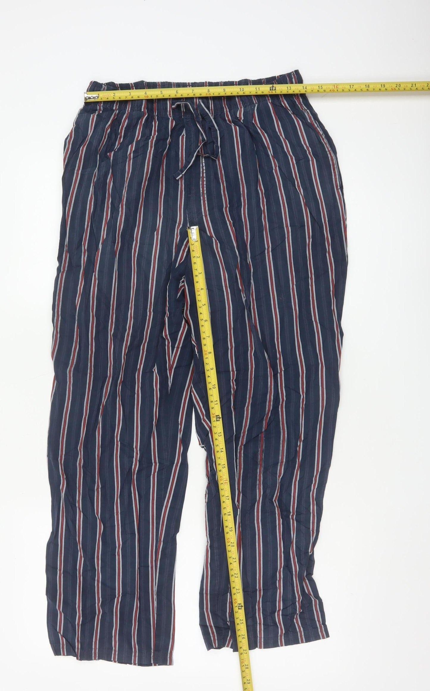 Marks and Spencer Men's Blue Striped Cotton Pyjama Pants M
