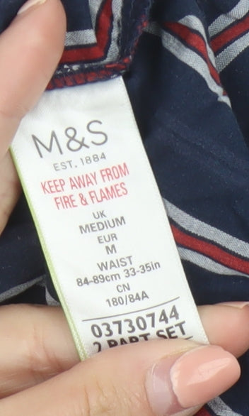 Marks and Spencer Men's Blue Striped Cotton Pyjama Pants M