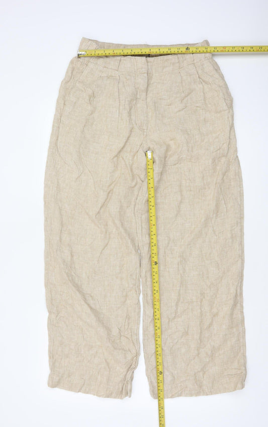 Marks and Spencer Women Beige Linen Wide-Leg Trousers Size 12