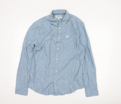 Marks and Spencer Men's Blue Cotton Button-Down Shirt S Regular Fit