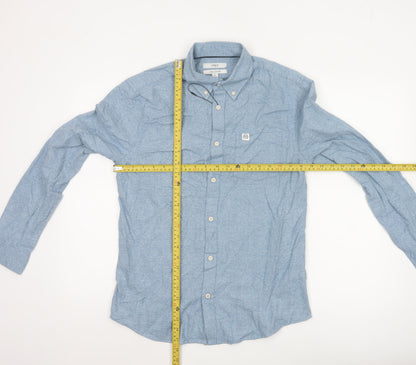 Marks and Spencer Men's Blue Cotton Button-Down Shirt S Regular Fit
