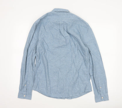 Marks and Spencer Men's Blue Cotton Button-Down Shirt S Regular Fit