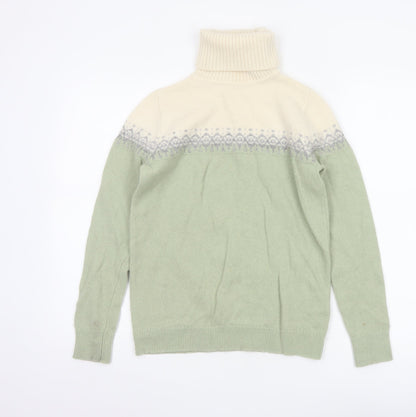 WoolOvers Women Green Fair Isle Roll Neck Lambswool Jumper Size S
