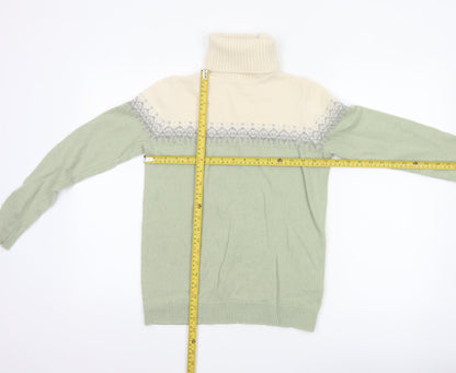 WoolOvers Women Green Fair Isle Roll Neck Lambswool Jumper Size S