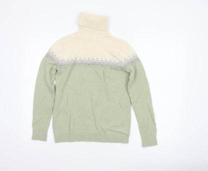 WoolOvers Women Green Fair Isle Roll Neck Lambswool Jumper Size S