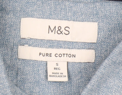 Marks and Spencer Men's Blue Regular Fit Cotton Button-Up Shirt S