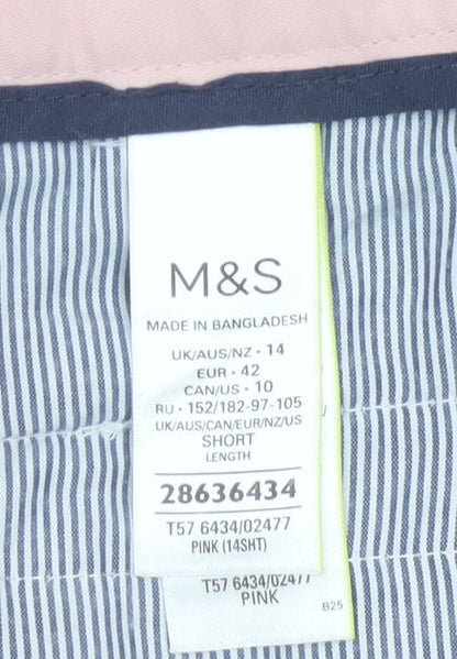 Marks and Spencer Women’s Pink Chino Trousers Size 14 Short Cotton Blend