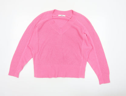 Next Women's Pink V-Neck Acrylic Knit Jumper Size 14