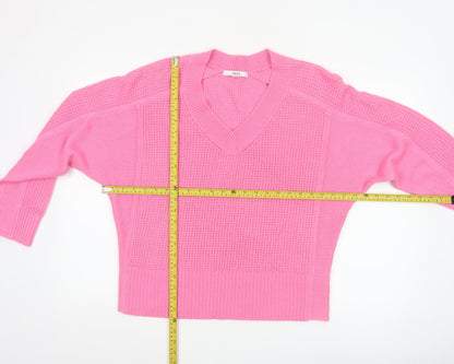 Next Women's Pink V-Neck Acrylic Knit Jumper Size 14