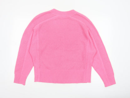 Next Women's Pink V-Neck Acrylic Knit Jumper Size 14