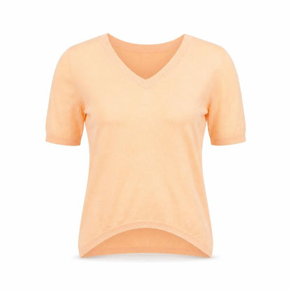 KAFFE Womens Orange XS V-Neck Short Sleeve Knit Top