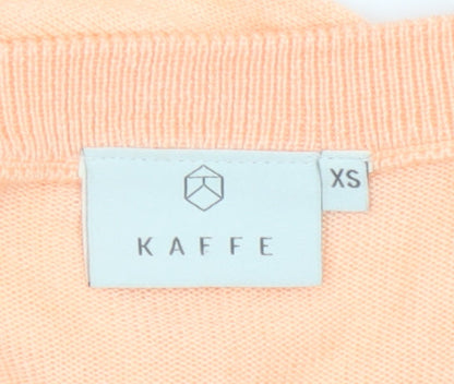 KAFFE Womens Orange XS V-Neck Short Sleeve Knit Top