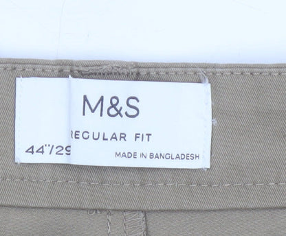 Marks and Spencer Men's Beige Regular Fit Chino Trousers 44x29