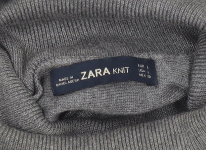 ZARA Women Grey Roll Neck Knit Pullover Jumper Size 14