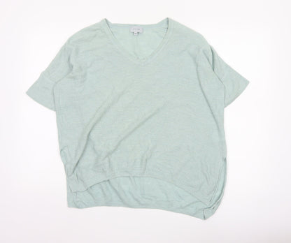 Jigsaw Women’s Green Linen Blend V-Neck Short Sleeve Knit Top S