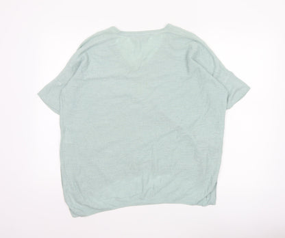 Jigsaw Women’s Green Linen Blend V-Neck Short Sleeve Knit Top S