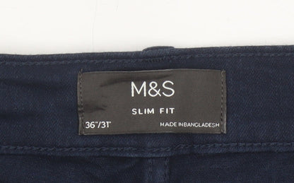 Marks and Spencer Men's Blue Slim Fit Chino Trousers 36/31