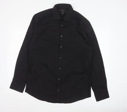 Marks and Spencer Men's Black Slim Fit Long Sleeve Button-Up Shirt 15.5in
