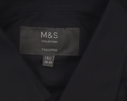 Marks and Spencer Men's Black Slim Fit Long Sleeve Button-Up Shirt 15.5in