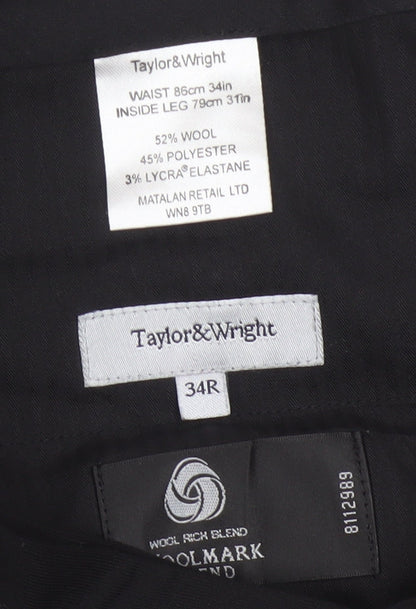 Taylor & Wright Men's Black Wool Blend Dress Trousers 34R