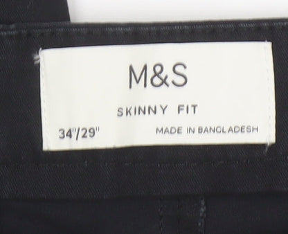 Marks and Spencer Men's Black Skinny Fit Chino Trousers 34W 29L