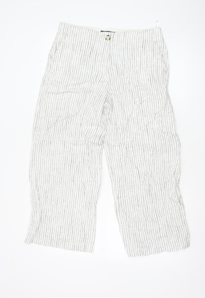 Marks and Spencer Women’s White Striped Linen Blend Straight Trousers Size 12 Short