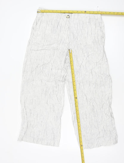Marks and Spencer Women’s White Striped Linen Blend Straight Trousers Size 12 Short