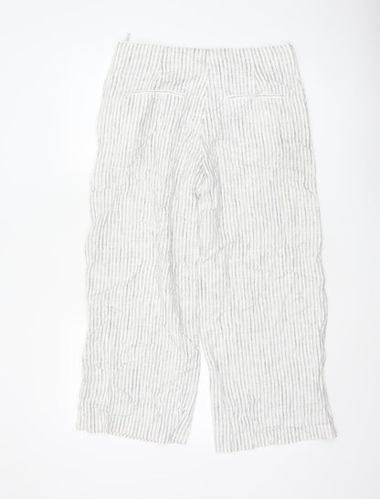 Marks and Spencer Women’s White Striped Linen Blend Straight Trousers Size 12 Short