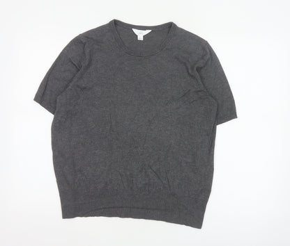SET Women's Grey Short Sleeve Crew Neck Knit Jumper L