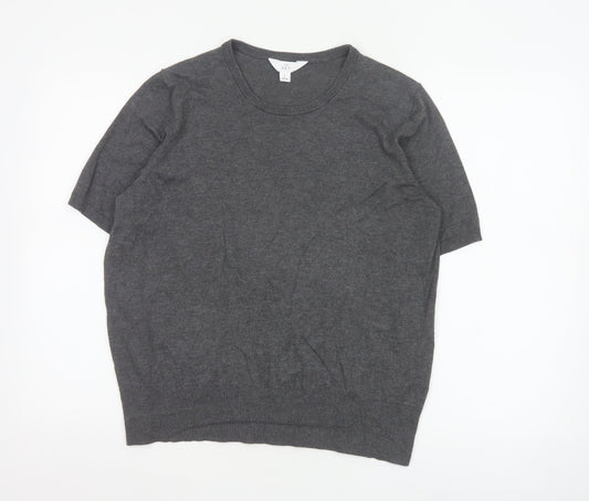 SET Women's Grey Short Sleeve Crew Neck Knit Jumper L