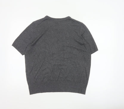 SET Women's Grey Short Sleeve Crew Neck Knit Jumper L