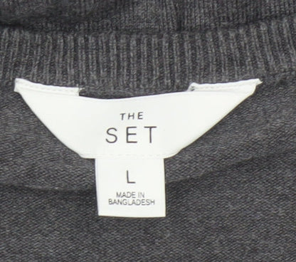 SET Women's Grey Short Sleeve Crew Neck Knit Jumper L