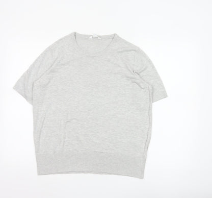 The Set Women Grey L Short Sleeve Knit Pullover Jumper