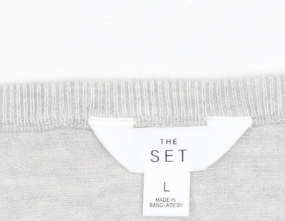 The Set Women Grey L Short Sleeve Knit Pullover Jumper