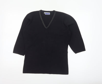 Austin Reed Women's Black V-Neck Beaded Trim Jumper Size L