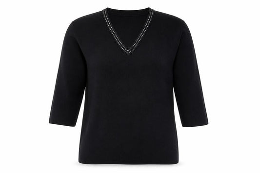 Austin Reed Women's Black V-Neck Beaded Trim Jumper Size L