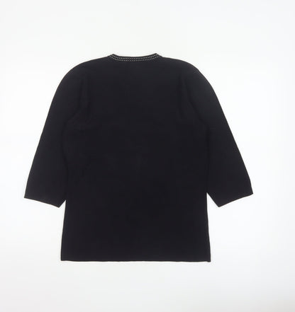 Austin Reed Women's Black V-Neck Beaded Trim Jumper Size L