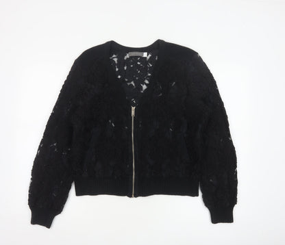 Mint Velvet Women Black Lace Bomber Jacket L Zip Casual Classic