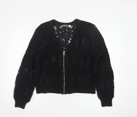 Mint Velvet Women Black Lace Bomber Jacket L Zip Casual Classic