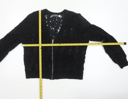 Mint Velvet Women Black Lace Bomber Jacket L Zip Casual Classic
