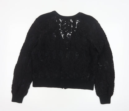 Mint Velvet Women Black Lace Bomber Jacket L Zip Casual Classic