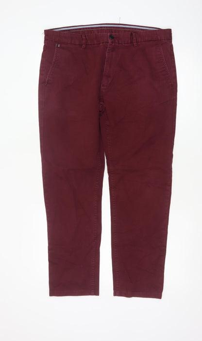 Zara Man Red Chino Trousers Men's Size L 36W Straight Fit