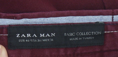 Zara Man Red Chino Trousers Men's Size L 36W Straight Fit