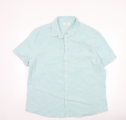 Marks and Spencer Men's Blue Check Short Sleeve 2XL Button-Up Shirt