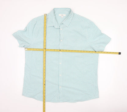 Marks and Spencer Men's Blue Check Short Sleeve 2XL Button-Up Shirt