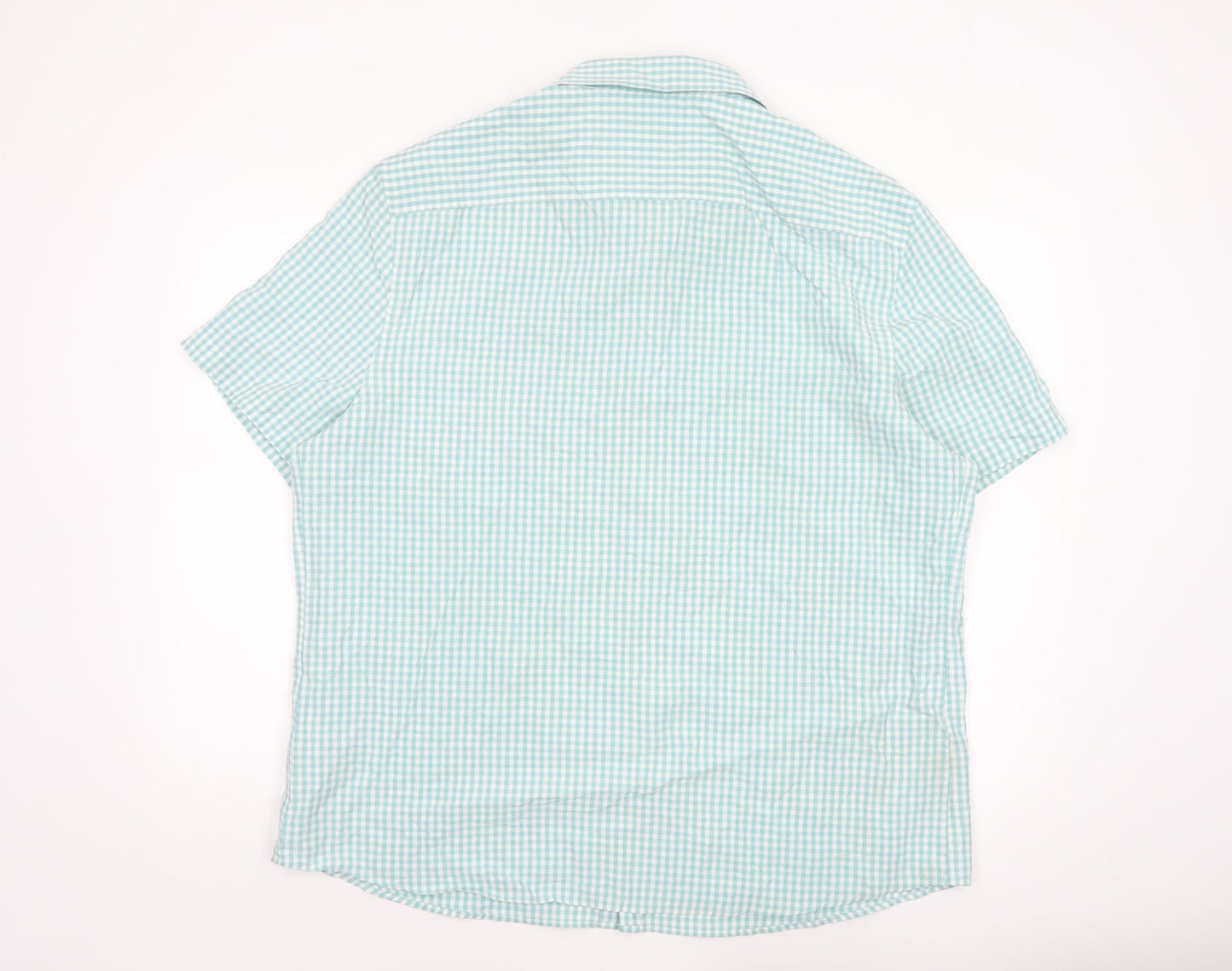 Marks and Spencer Men's Blue Check Short Sleeve 2XL Button-Up Shirt