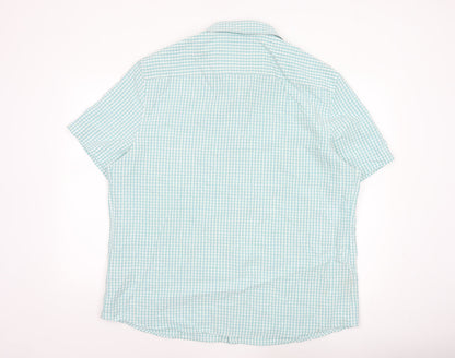 Marks and Spencer Men's Blue Check Short Sleeve 2XL Button-Up Shirt