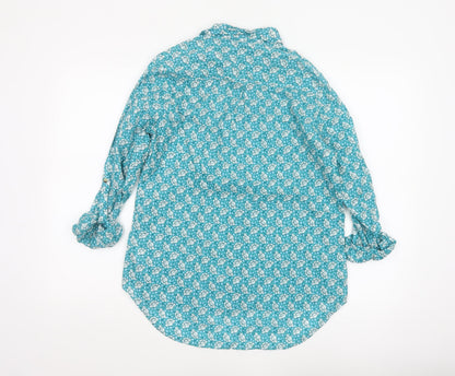 Marks and Spencer Women Blue Floral Long Sleeve Cotton Button-Up Shirt Size 12
