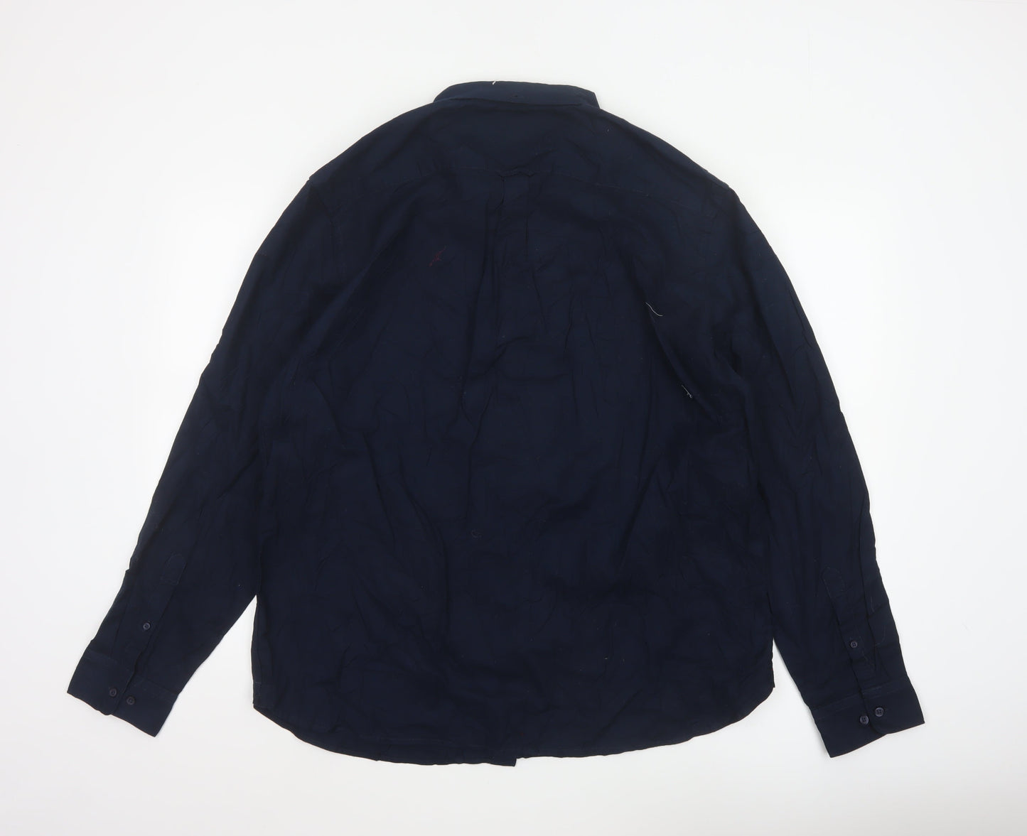 Marks and Spencer Men's Blue Regular Fit Long Sleeve Cotton Button-Up Shirt XL