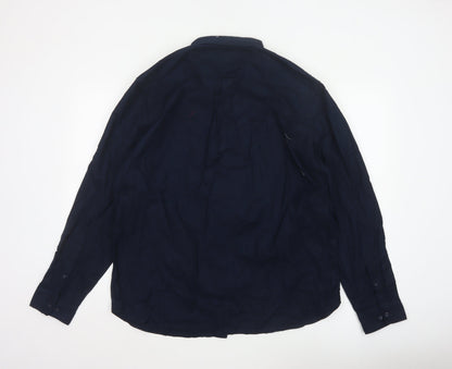 Marks and Spencer Men's Blue Regular Fit Long Sleeve Cotton Button-Up Shirt XL
